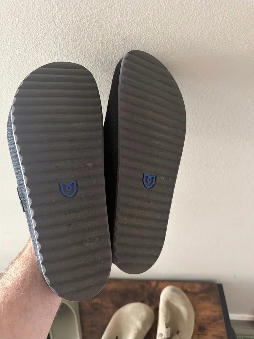 Rothy's Black Slip-On Loafers with Blue Heel Accent